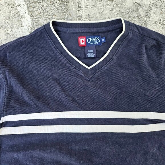 Chaps Men Sweat Shirt Long Sleeve V Neck T Shirt Navy Blue Cotton Top Size M - Picture 5 of 9